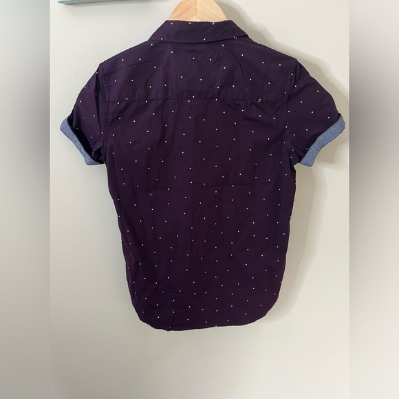 Denim & Flower Purple Polka Dot Short Sleeve Button Up Dresss Shirt New - Picture 4 of 8